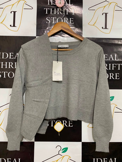 ZARA KNIT |S| BUST 17| A41| GREY LAYERED-LOOK KNITWEAR UTILITY TOP