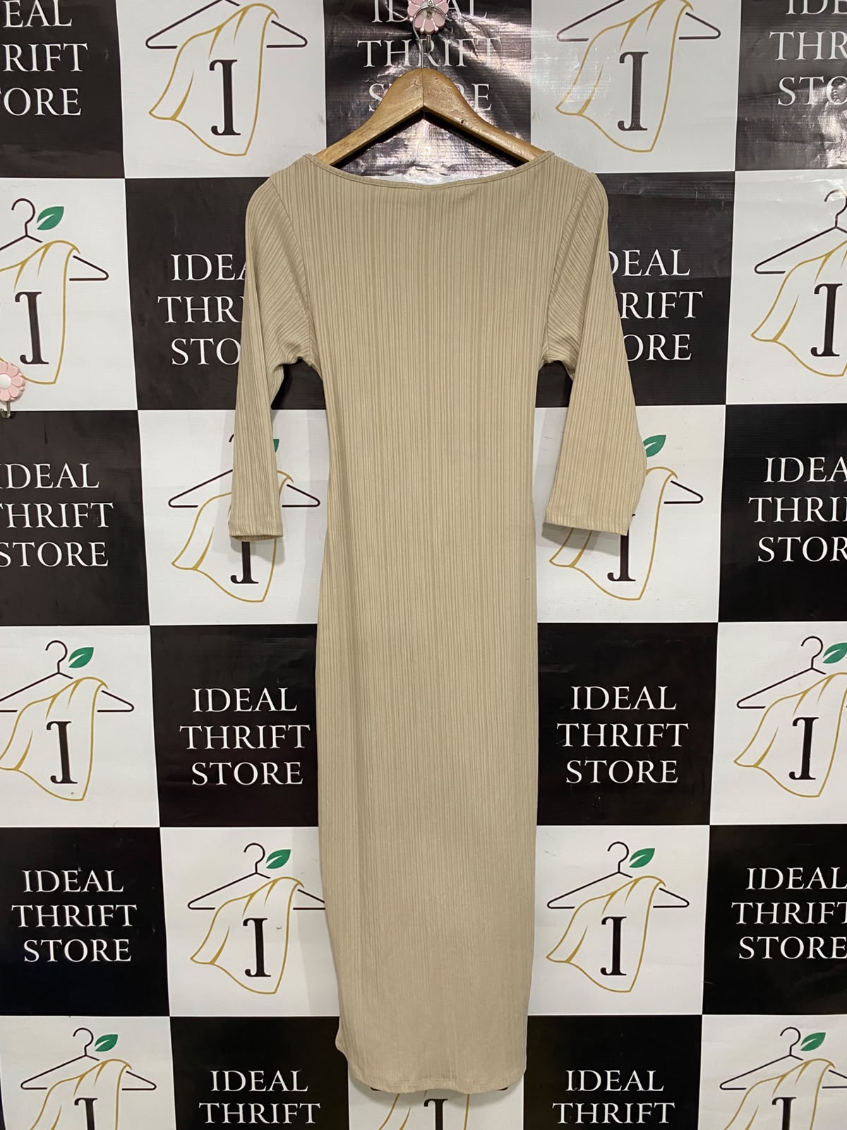 RIVER ISLAND |S| BUST 15| A41| CREAM RIBBED TIE-WAIST UTILITY MIDI DRESS