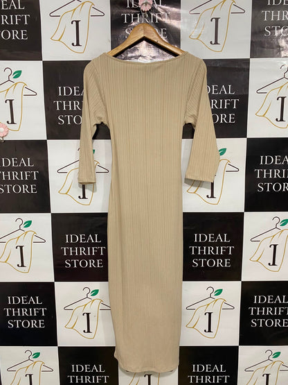 RIVER ISLAND |S| BUST 15| A41| CREAM RIBBED TIE-WAIST UTILITY MIDI DRESS