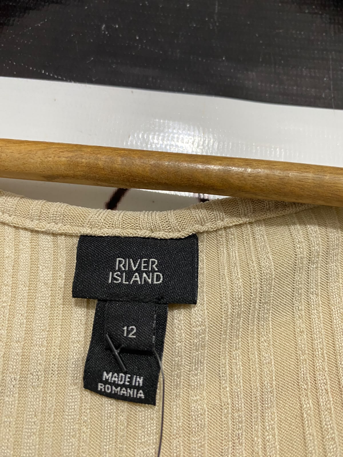 RIVER ISLAND |S| BUST 15| A41| CREAM RIBBED TIE-WAIST UTILITY MIDI DRESS