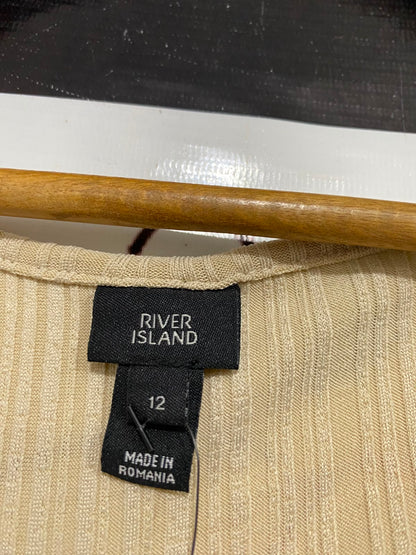 RIVER ISLAND |S| BUST 15| A41| CREAM RIBBED TIE-WAIST UTILITY MIDI DRESS