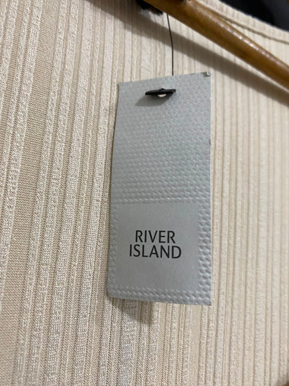 RIVER ISLAND |S| BUST 15| A41| CREAM RIBBED TIE-WAIST UTILITY MIDI DRESS