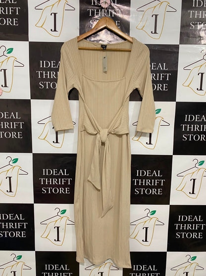 RIVER ISLAND |S| BUST 15| A41| CREAM RIBBED TIE-WAIST UTILITY MIDI DRESS