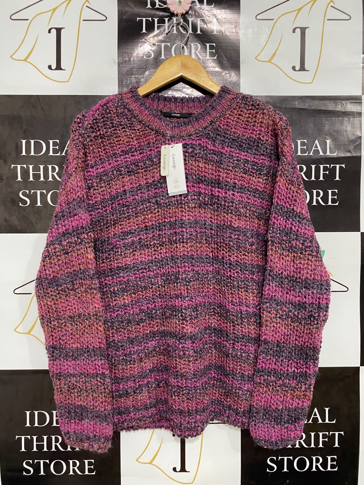 GEORGE |M| BUST 19| A41| MULTICOLOR CHUNKY KNIT UTILITY SWEATER