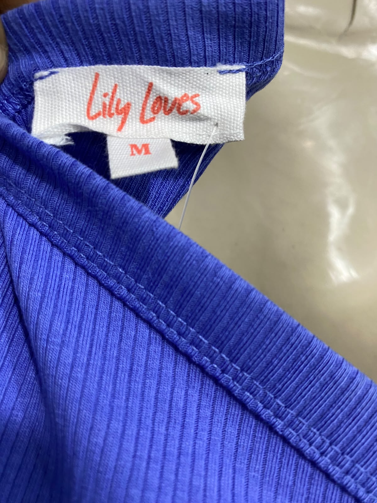 LILY LOVES |M| BUST 15| A41| BLUE ONE-SHOULDER RIBBED UTILITY TANK TOP