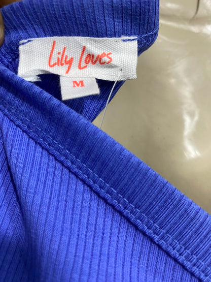 LILY LOVES |M| BUST 15| A41| BLUE ONE-SHOULDER RIBBED UTILITY TANK TOP