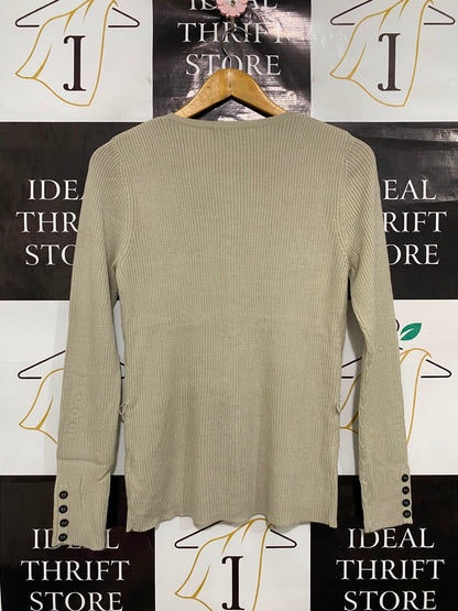YARRA TRAIL |M| BUST 16| A41| BEIGE MULTI-BUTTON RIBBED UTILITY CARDIGAN