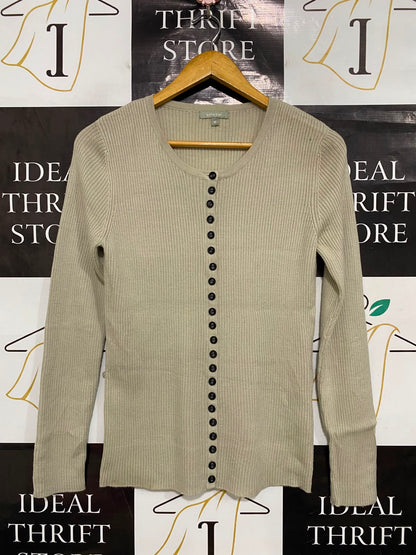 YARRA TRAIL |M| BUST 16| A41| BEIGE MULTI-BUTTON RIBBED UTILITY CARDIGAN