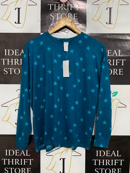 & ME |S| BUST 21| A41| TEAL STAR-PRINT PRINTED UTILITY PULLOVER