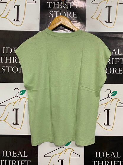 ZARA |M| BUST 19| A41| SAGE GREEN V-NECK UTILITY TANK TOP