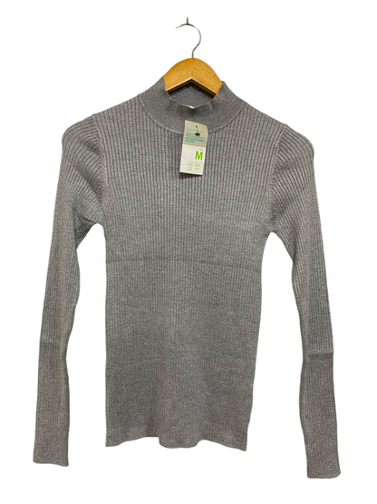 PRIMARK CARES |M| BUST 12| A42| GREY RIBBED MOCK-NECK LONG-SLEEVE TOP