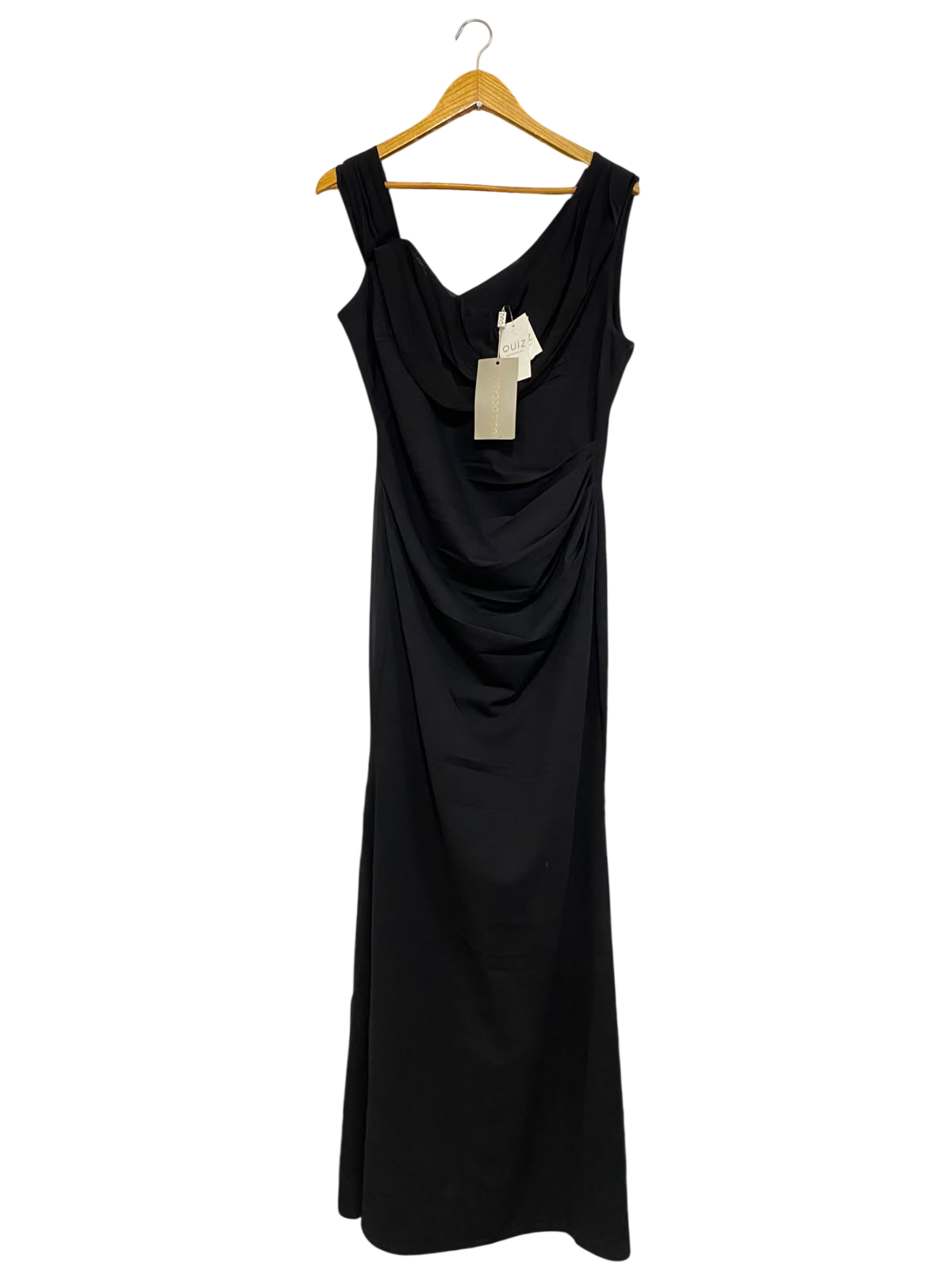 QUIZ |M| BUST 17| A42| BLACK ONE-SHOULDER RUCHED EVENING MAXI DRESS