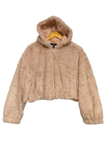 NEW LOOK |M| BUST 24| A42| BLUSH PINK FAUX FUR HOODED UTILITY ZIP-UP JACKET