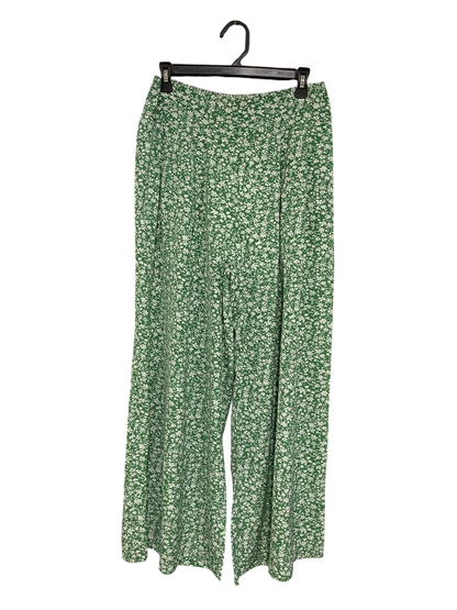 |M| WAIST 28| A42| GREEN & WHITE DITSY FLORAL UTILITY WIDE-LEG PALAZZO PANTS