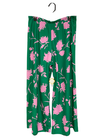 H&M |L| WAIST 30| A42| GREEN & PINK FLORAL UTILITY WIDE-LEG PALAZZO PANTS