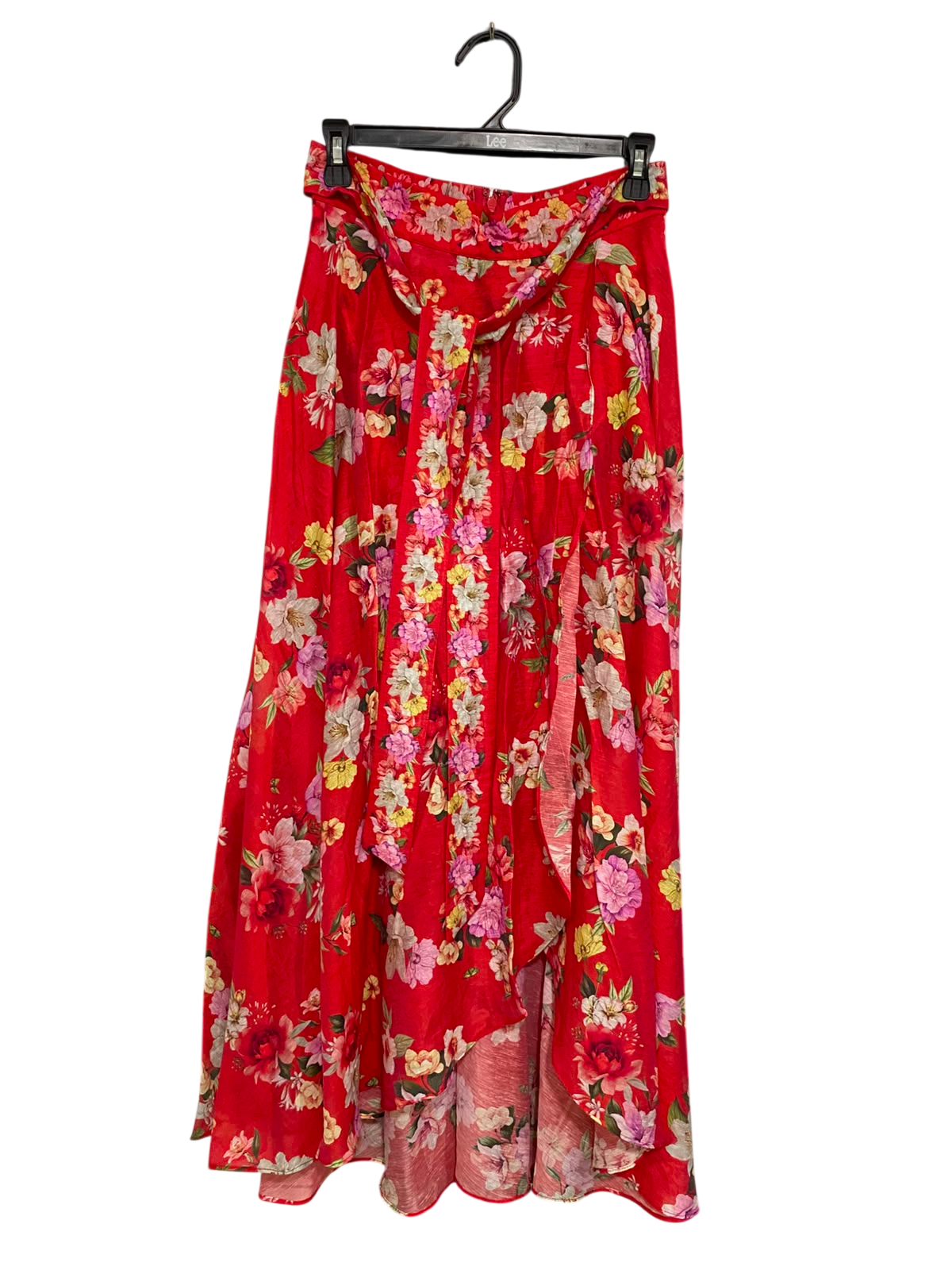PORTMANS |S| WAIST 26| A42| RED FLORAL WRAP-STYLE UTILITY MAXI SKIRT