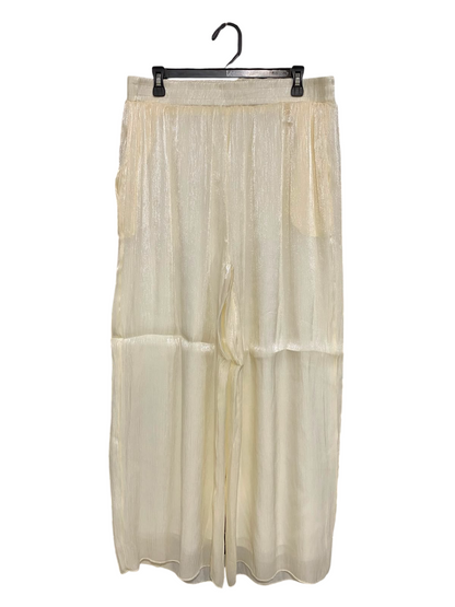 |L| WAIST 32| A42| CREAM METALLIC SHIMMER PLEATED UTILITY PALAZZO PANTS