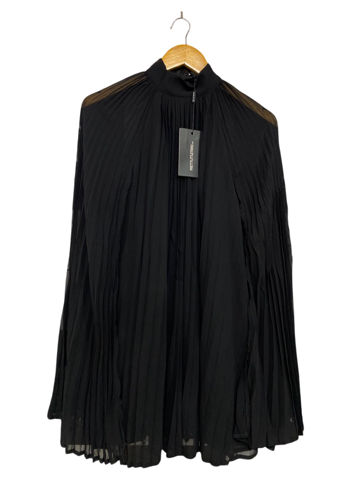 PRETTYLITTLE THING |S| BUST 17| A42| BLACK PLEATED HIGH-NECK UTILITY BLOUSE