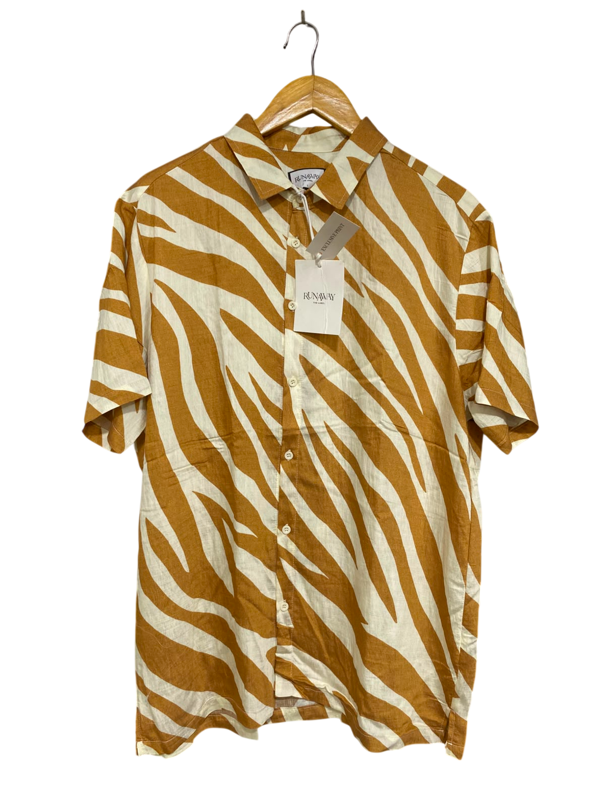 RUNAWAY |L| BUST 24| A42| MUSTARD & WHITE ZEBRA-PRINT UTILITY BUTTON-DOWN SHIRT