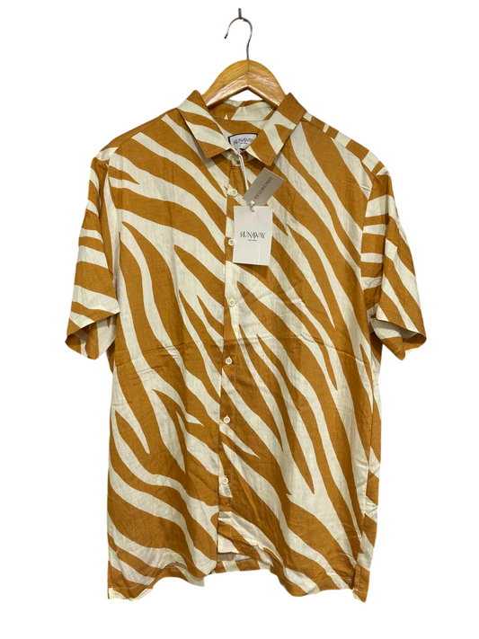 RUNAWAY |L| BUST 24| A42| MUSTARD & WHITE ZEBRA-PRINT UTILITY BUTTON-DOWN SHIRT