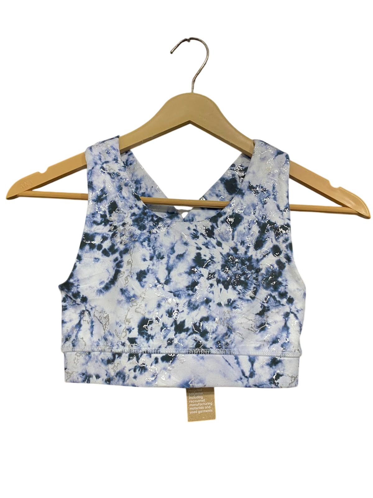 ANKO |XS| BUST 12| A42| BLUE TIE-DYE FOIL-ACCENT PERFORMANCE UTILITY SPORTS BRA
