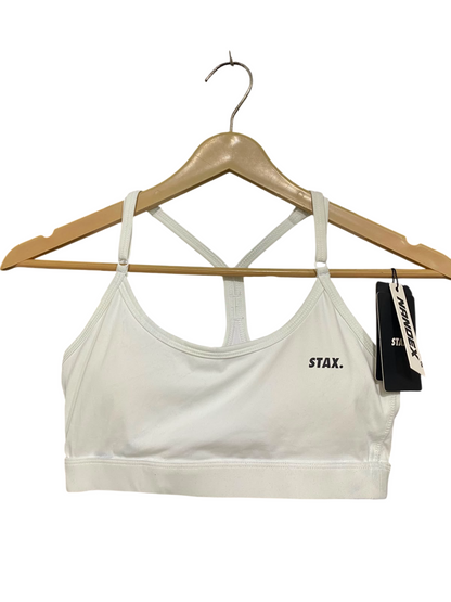 STAX |XS| BUST 12| A42| WHITE STRAPPY PERFORMANCE UTILITY SPORTS BRA