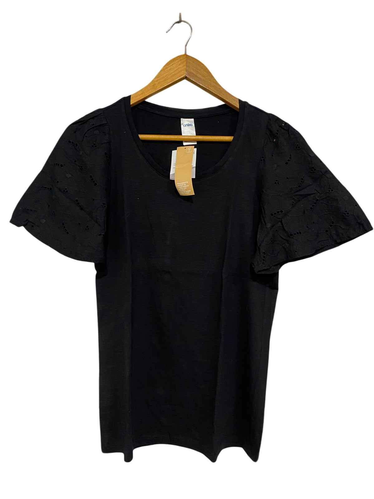 ANKO |S| BUST 17| A43| BLACK EYELET-SLEEVE UTILITY TEE