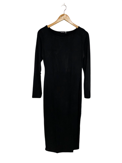 BOOHOO |M| BUST 17| A43| BLACK LONG-SLEEVE BODYCON UTILITY DRESS