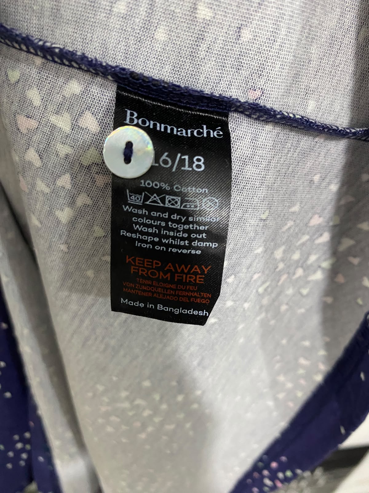 BONMARCHE |XL| BUST 24| A43| NAVY WHITE-SPOTTED LACE-TRIM UTILITY LOUNGE DRESS