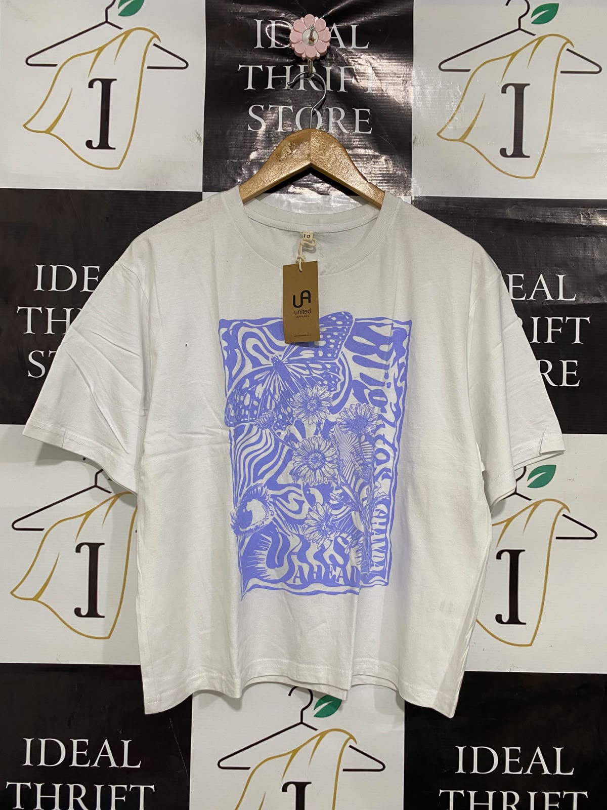 UNITED |L| BUST 21| A43| PURPLE-GRAPHIC WHITE UTILITY TEE
