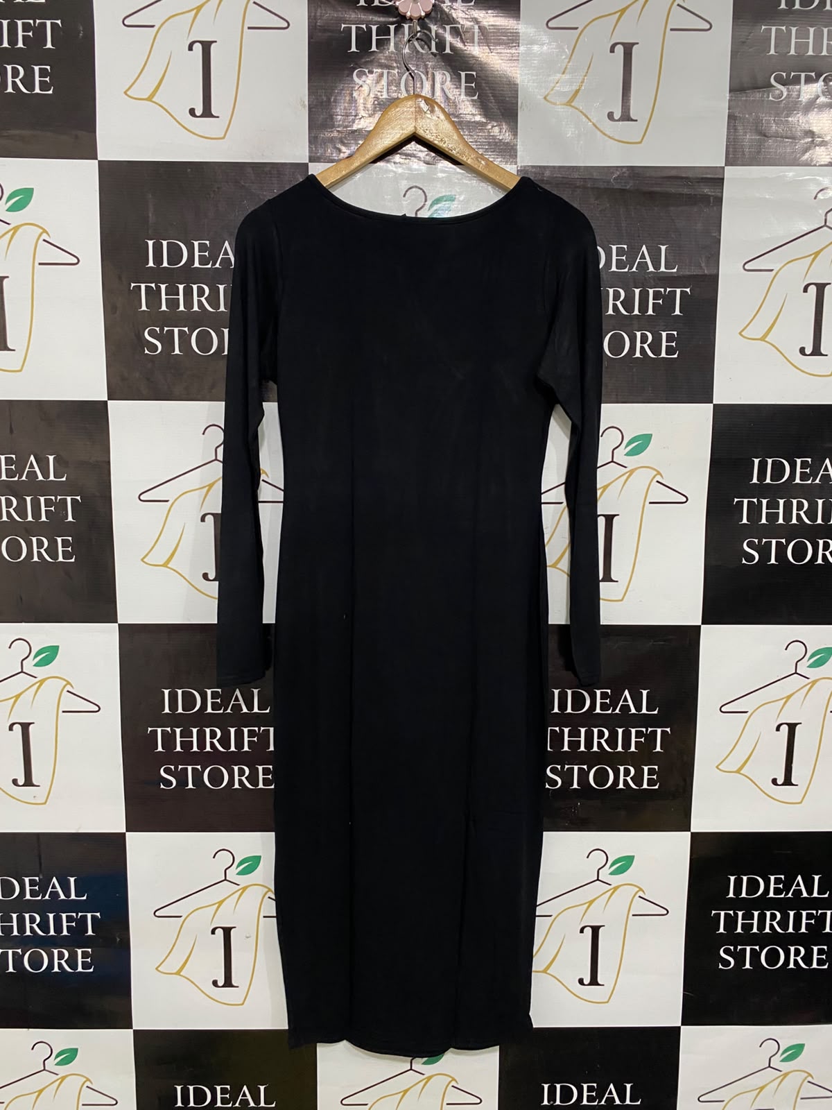 BOOHOO |M| BUST 17| A43| BLACK LONG-SLEEVE BODYCON UTILITY DRESS