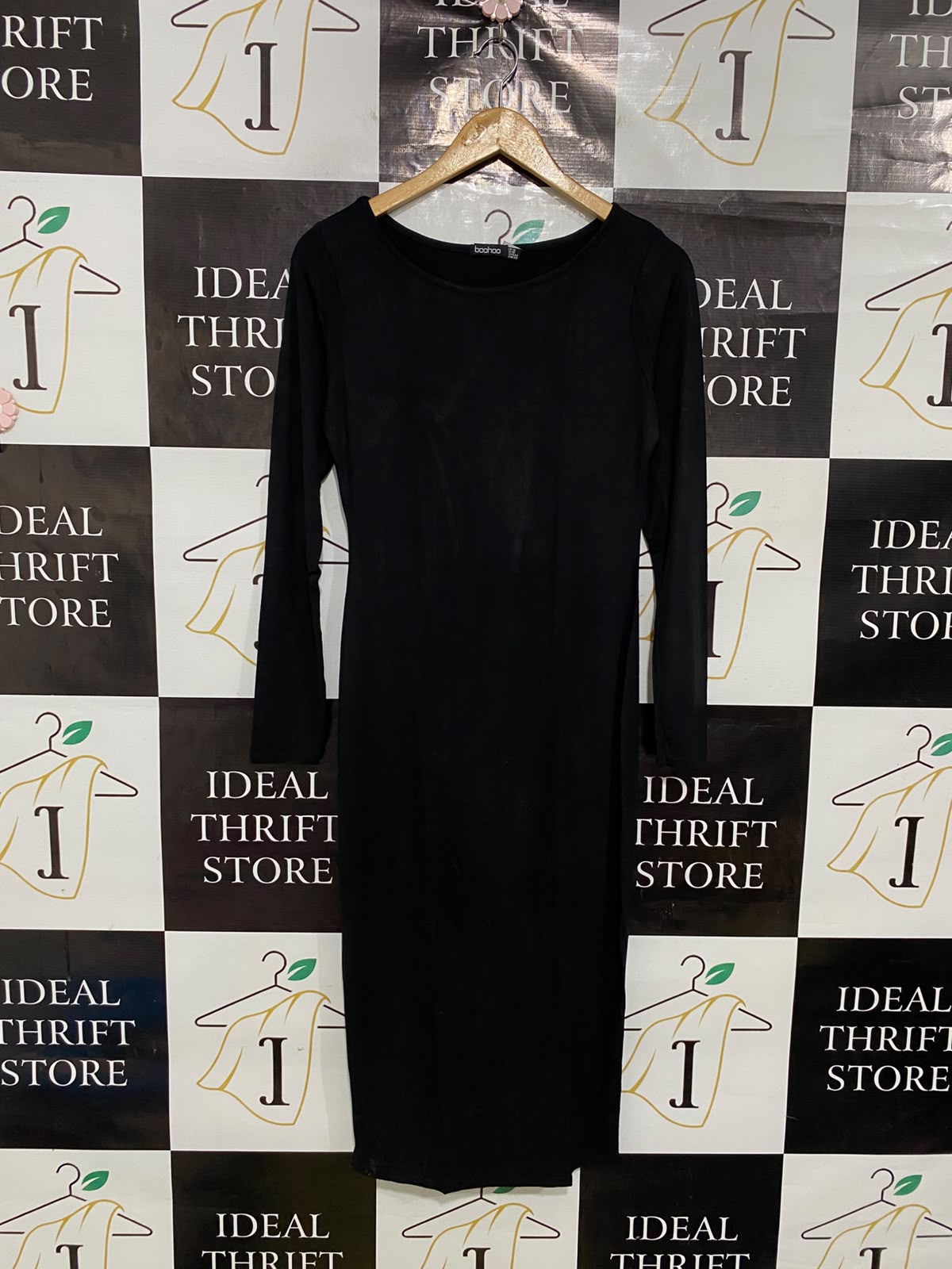 BOOHOO |M| BUST 17| A43| BLACK LONG-SLEEVE BODYCON UTILITY DRESS
