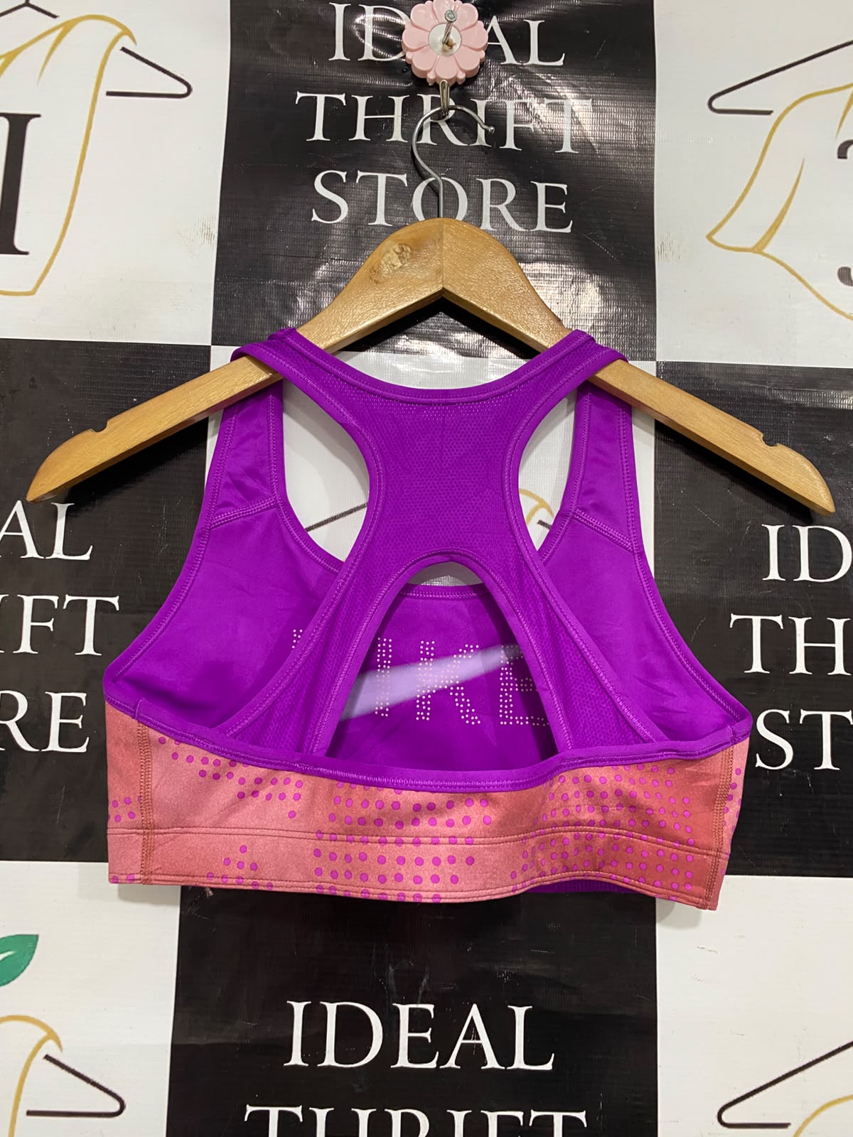 NIKE |S| BUST 14| A43| PINK & PURPLE DOTTED PERFORMANCE UTILITY SPORTS BRA