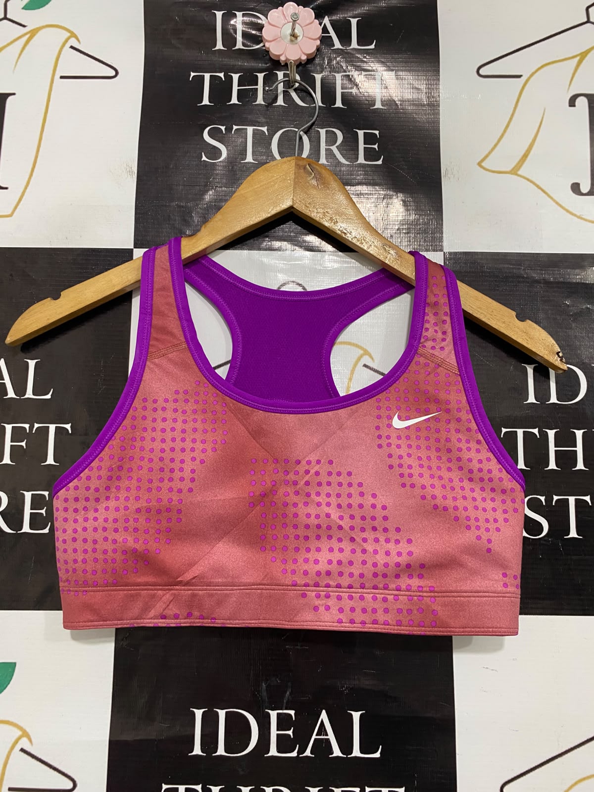 NIKE |S| BUST 14| A43| PINK & PURPLE DOTTED PERFORMANCE UTILITY SPORTS BRA