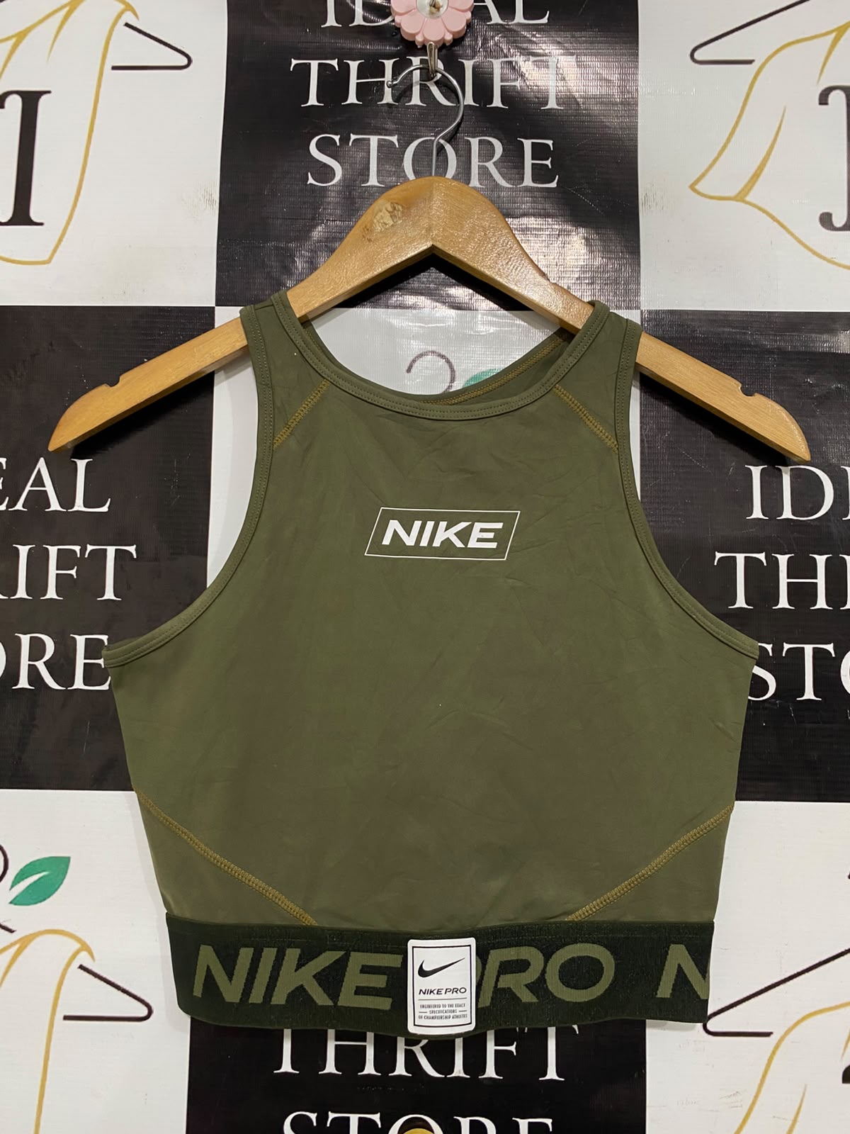 NIKE |S| BUST 15| A43| OLIVE GREEN HIGH-NECK CROPPED PERFORMANCE UTILITY TANK