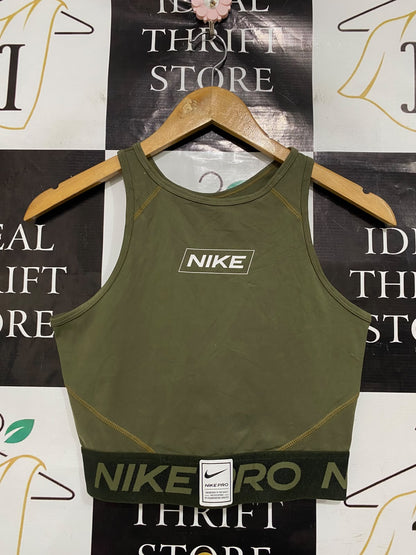 NIKE |S| BUST 15| A43| OLIVE GREEN HIGH-NECK CROPPED PERFORMANCE UTILITY TANK