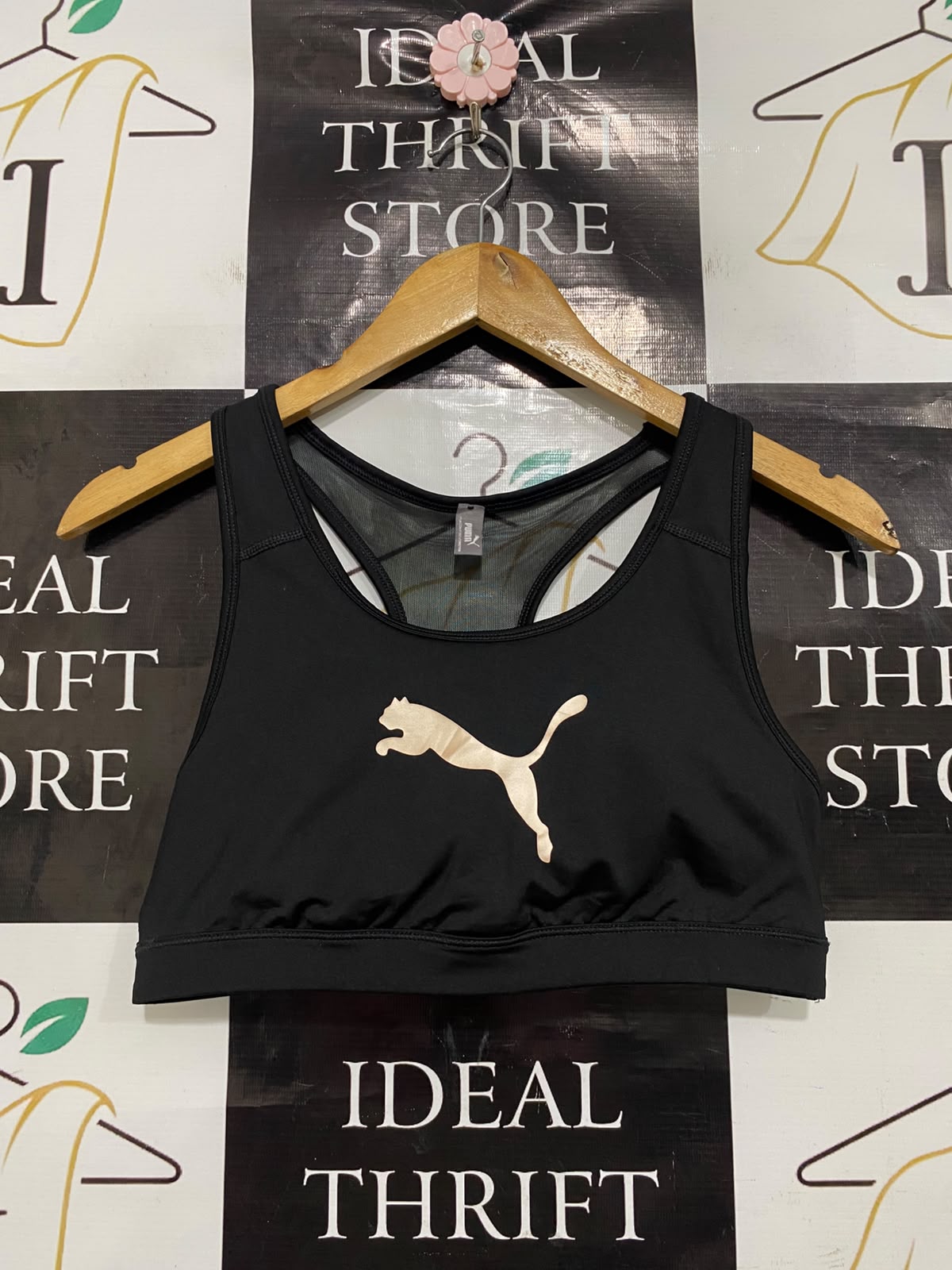 PUMA |M| BUST 14| A43| BLACK & GOLD LOGO PERFORMANCE UTILITY SPORTS BRA