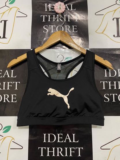 PUMA |M| BUST 14| A43| BLACK & GOLD LOGO PERFORMANCE UTILITY SPORTS BRA