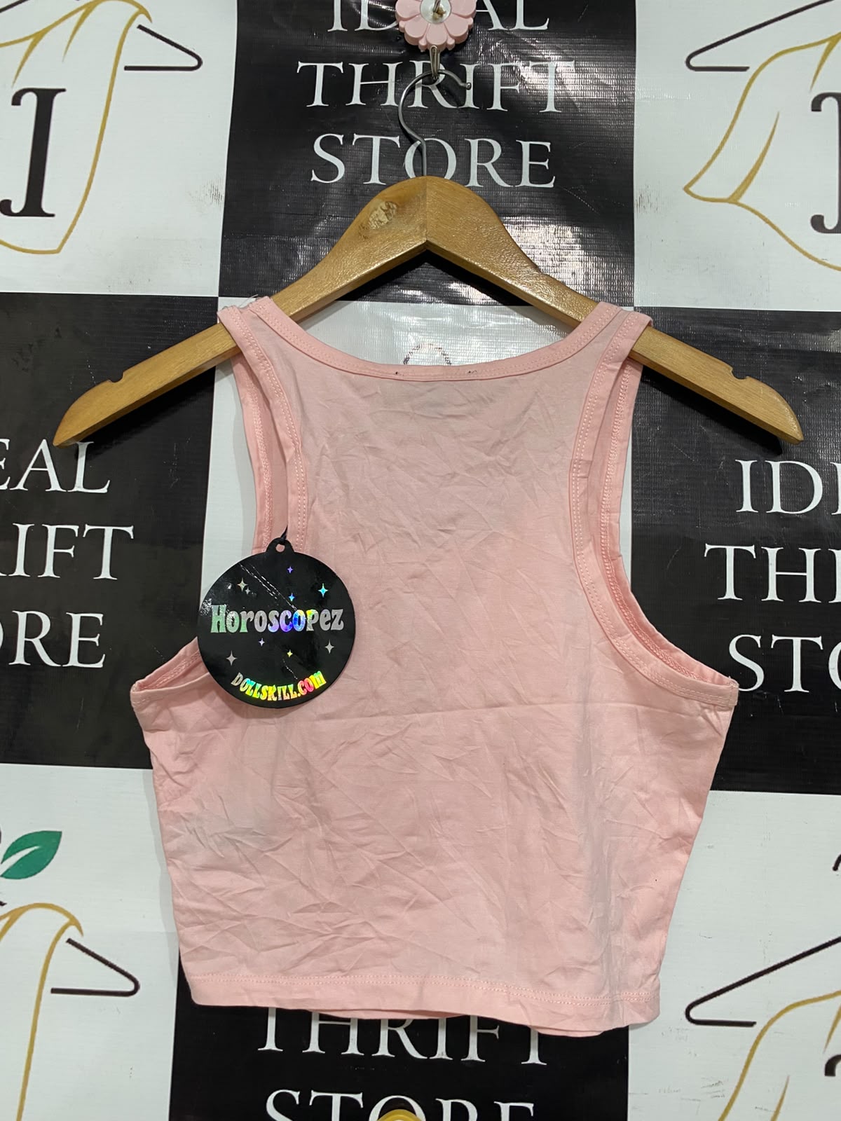 HOROSCOPEZ |S| BUST 14| A43| PINK "ARIES" RHINESTONE CROPPED UTILITY TANK