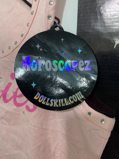 HOROSCOPEZ |S| BUST 14| A43| PINK "ARIES" RHINESTONE CROPPED UTILITY TANK