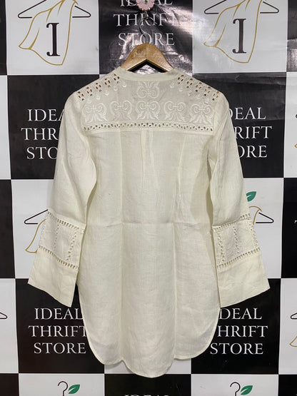 THE NOMAD COLLECTION |S| BUST 20| A43| EMBROIDERED LINEN-BLEND UTILITY TUNIK