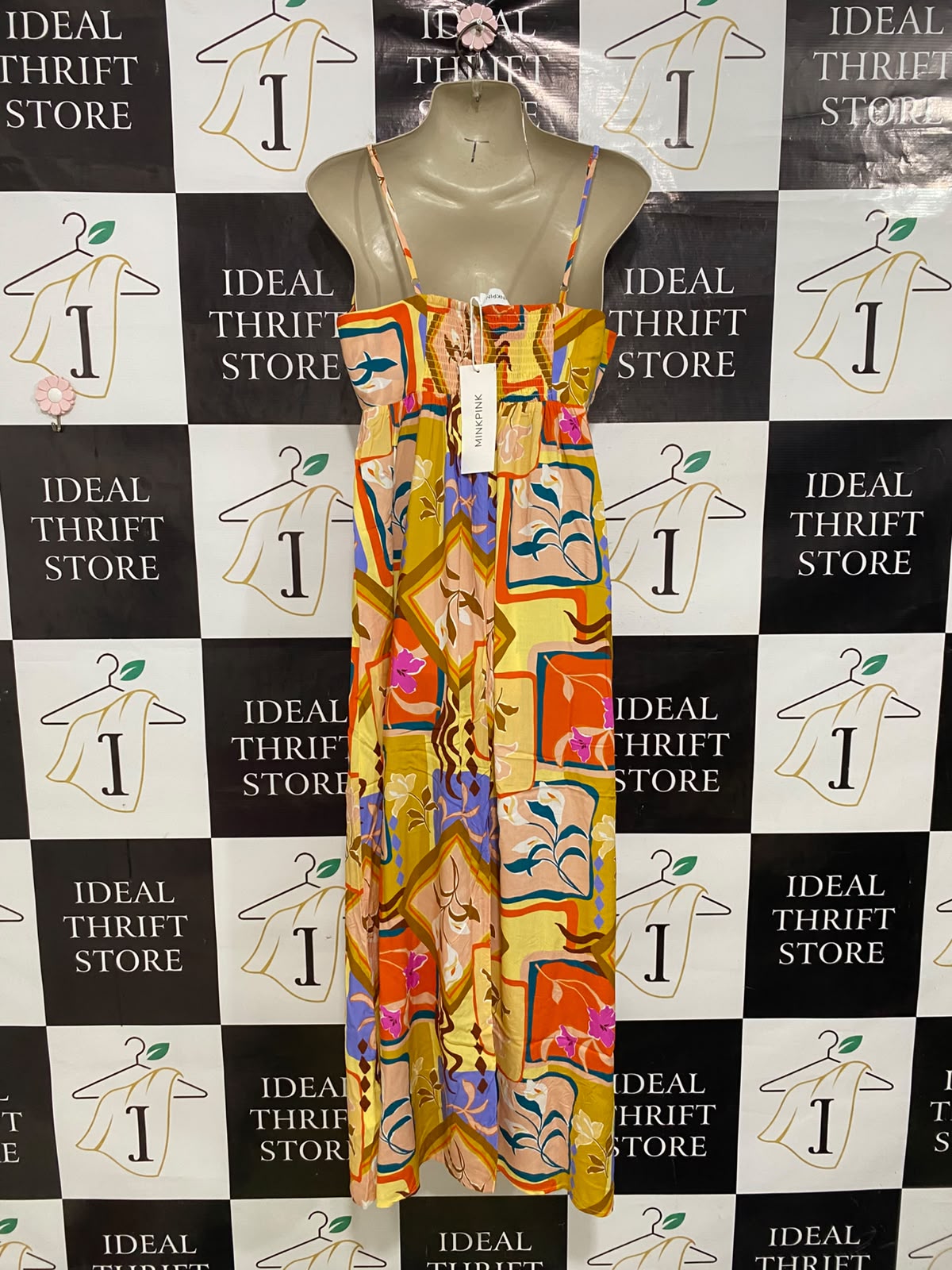 MINK PINK |M| BUST 17| A43| VIBRANT ABSTRACT GEOMETRIC UTILITY MAXI DRESS