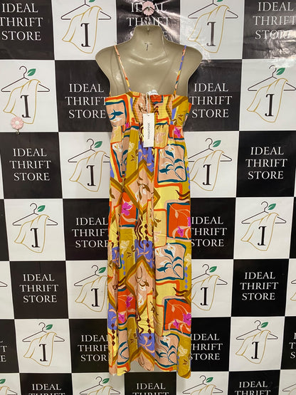 MINK PINK |M| BUST 17| A43| VIBRANT ABSTRACT GEOMETRIC UTILITY MAXI DRESS