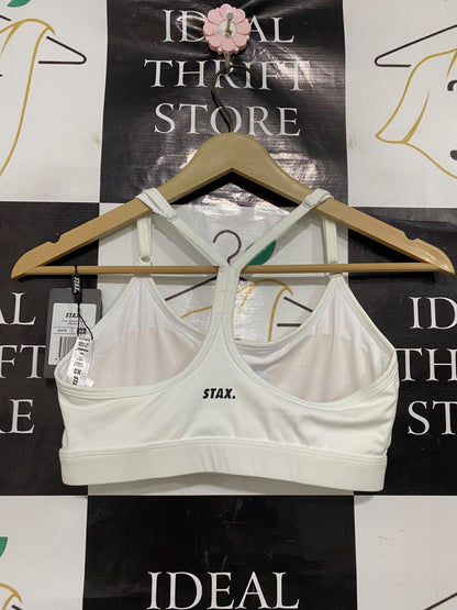 STAX |XS| BUST 12| A42| WHITE STRAPPY PERFORMANCE UTILITY SPORTS BRA