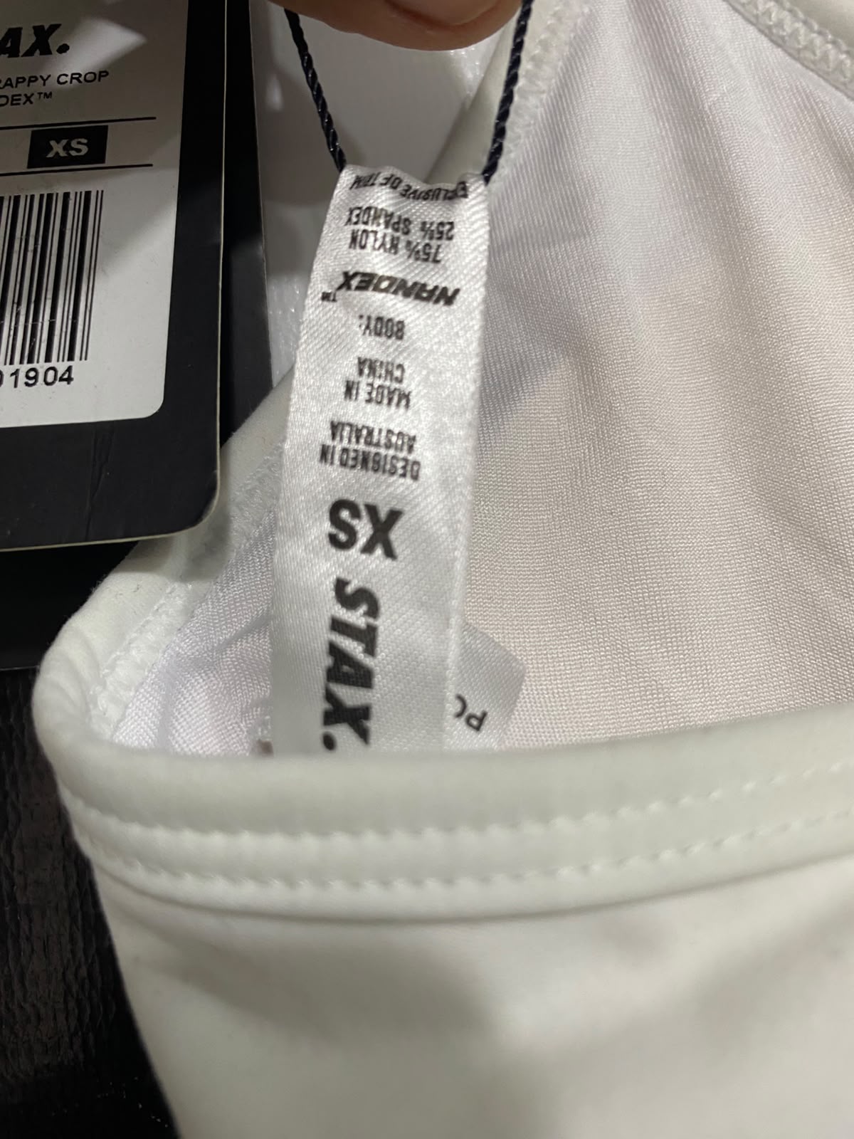 STAX |XS| BUST 12| A42| WHITE STRAPPY PERFORMANCE UTILITY SPORTS BRA