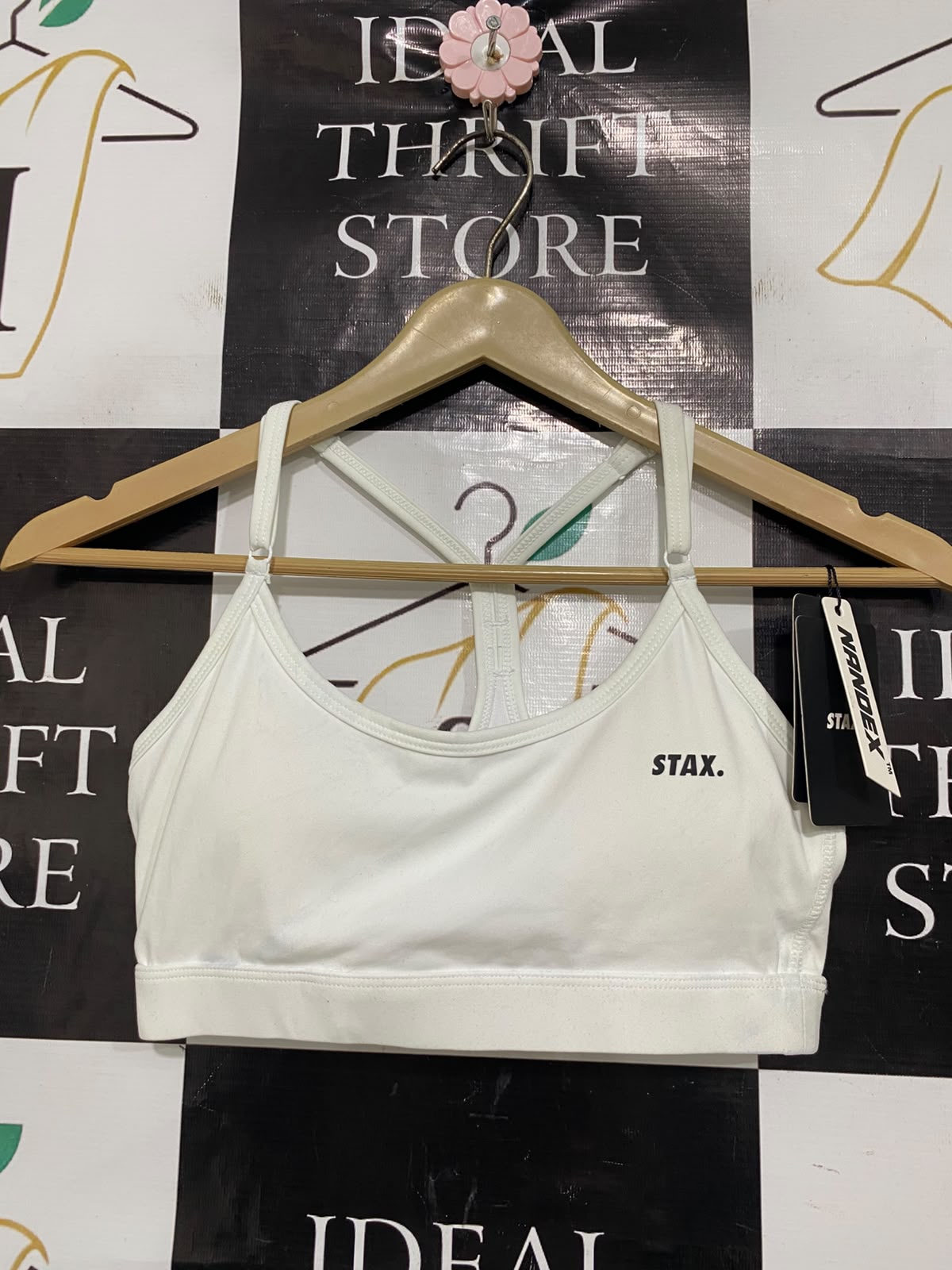 STAX |XS| BUST 12| A42| WHITE STRAPPY PERFORMANCE UTILITY SPORTS BRA