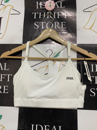 STAX |XS| BUST 12| A42| WHITE STRAPPY PERFORMANCE UTILITY SPORTS BRA