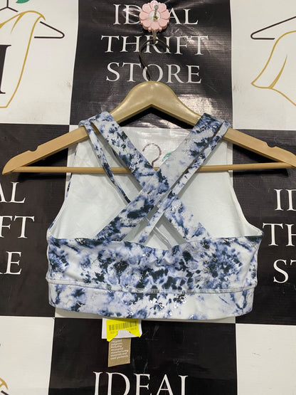 ANKO |XS| BUST 12| A42| BLUE TIE-DYE FOIL-ACCENT PERFORMANCE UTILITY SPORTS BRA