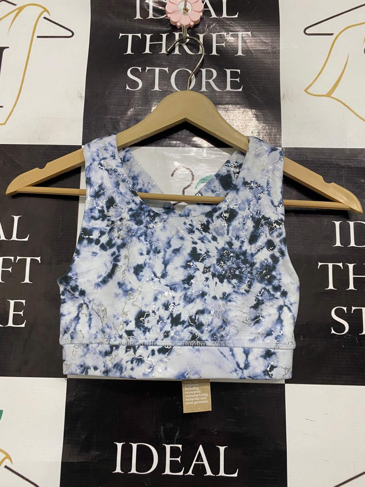 ANKO |XS| BUST 12| A42| BLUE TIE-DYE FOIL-ACCENT PERFORMANCE UTILITY SPORTS BRA