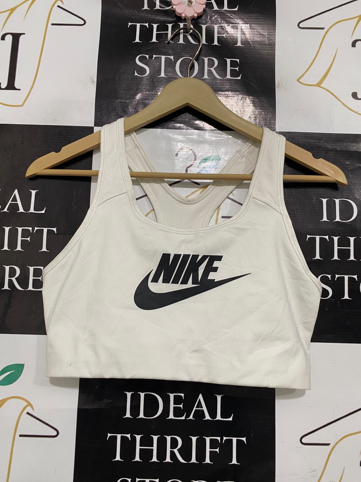 NIKE |L| BUST 14| A42| OFF-WHITE & BLACK LOGO PERFORMANCE UTILITY SPORTS BRA